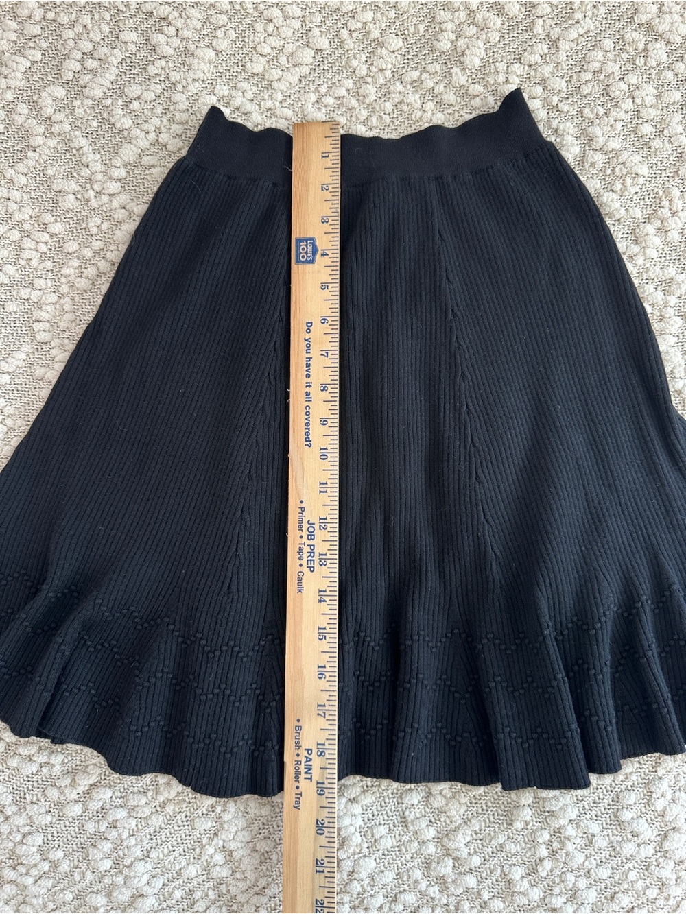Maeve Anthropologie Black Ribbed Knit Flared Sweater Skirt Zig-Zag Bobble Hem S - Picture 7 of 7